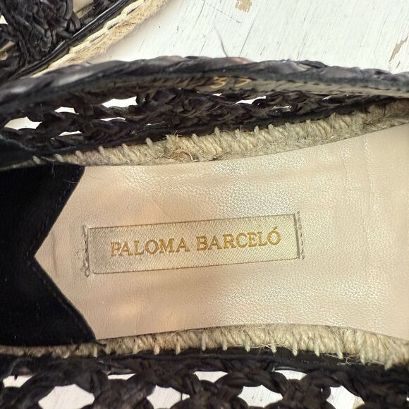 Paloma Barcelo Espadrille Flats Square Toe Black Outer Leather Knit 7 EU 37 - Picture 9 of 10